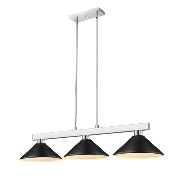 Z-Lite Cobalt Billiard, 3-Light, 14 In.W x 46 In.L x 8 In.H, Brushed Nickel/Matte Black 152BN-MMB - main
